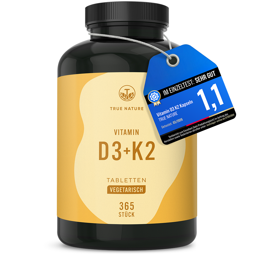 Vitamin D3 + K2 Tabletten Gesundheit > Vitamine & Nahrungsergänzungsmittel > Vitalität & Immunsystem > Vitamine > Vitamin D Nahrungsergänzungsmittel > Vitamin D3 + K2 Tabletten True Nature 1 Jahr