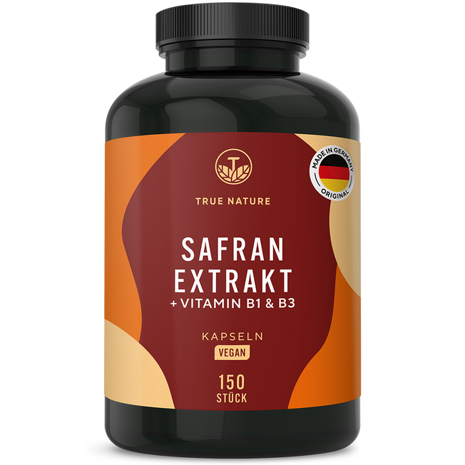 Safran Extrakt Kapseln mit Vitamin B1 & B3 Vitamine & Nahrungsergänzungsmittel True Nature 1.5 Monate