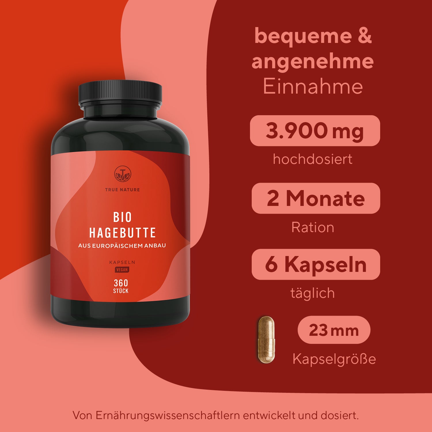 Bio Hagebutten hochdosierte Kapseln Vitamine & Nahrungsergänzungsmittel True Nature