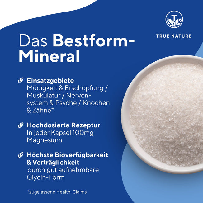 Magnesium Bisglycinat Kapseln Gesundheit & Schönheit > Vitamine & Nahrungsergänzungsmittel > Sport & Gelenke > Elektrolyte & Mineralstoffe > Magnesium Nahrungsergänzungsmittel > Magnesium Bisglycinat Kapseln True Nature