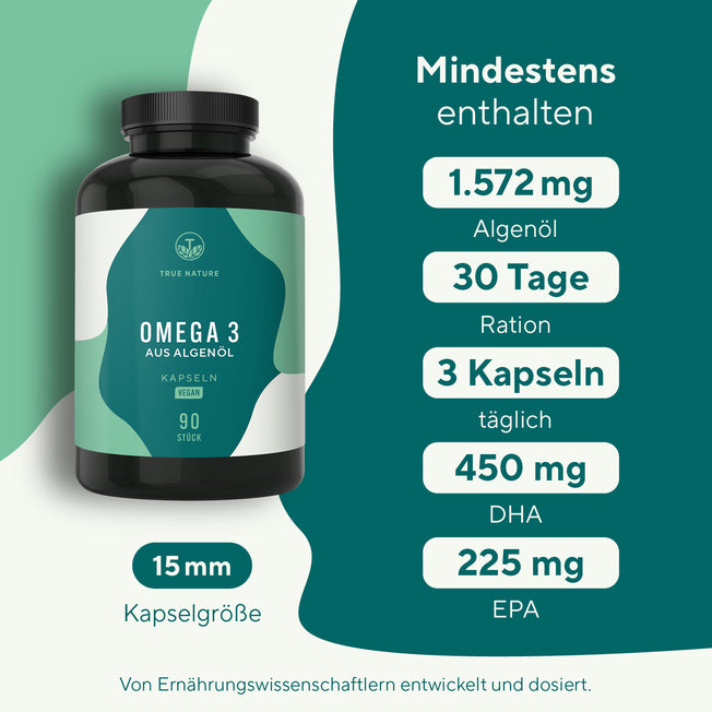 Omega 3 Kapseln - Vegan aus Algenöl Vitamine & Nahrungsergänzungsmittel True Nature   