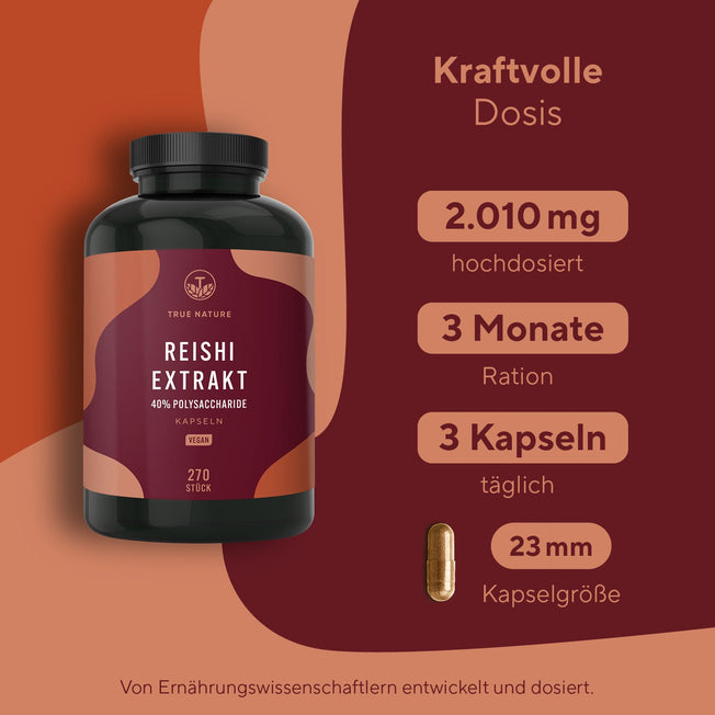 Reishi Pilz Extrakt hochdosierte Kapseln Gesundheit > Vitamine & Nahrungsergänzungsmittel > Pflanzliche Nahrungsergänzungsmittel > Vitalpilze > Polysaccharidreiche Pilzprodukte > Reishi Pilz Extrakt True Nature