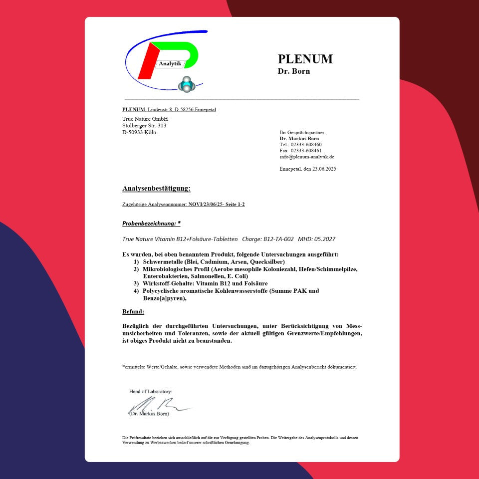 Vitamin B12 & Folat Tabletten Gesundheit > Vitamine & Nahrungsergänzungsmittel > Vitamine > Spezielle Vitamine für Veganer > Vitamin B12 + Folat Tabletten True Nature