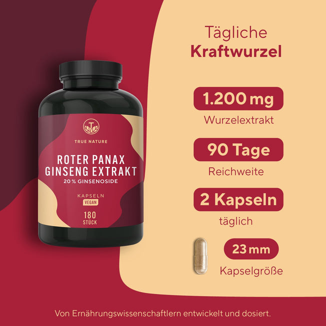 Roter Panax Ginseng Extrakt Kapseln Vitamine & Nahrungsergänzungsmittel True Nature
