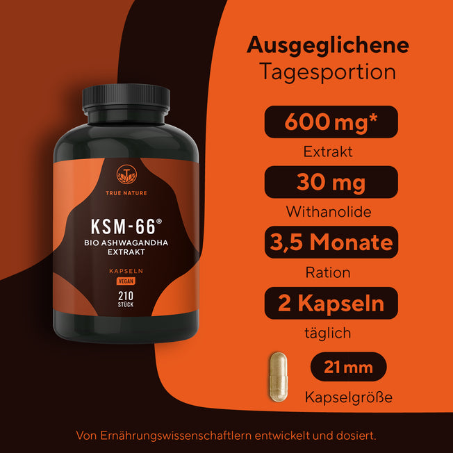 Bio Ashwagandha KSM 66 Extrakt Kapseln Gesundheit > Vitamine & Nahrungsergänzungsmittel > Körper & Balance > Pflanzliche Nahrungsergänzungsmittel > Ashwagandha Extrakte > Bio Ashwagandha KSM-66 Kapseln True Nature