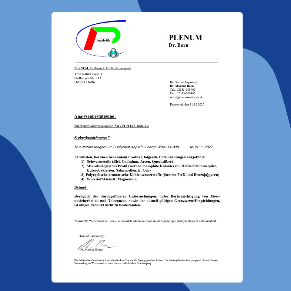 Magnesium Bisglycinat - Starter Gesundheit & Schönheit > Vitamine & Nahrungsergänzungsmittel > Sport & Gelenke > Elektrolyte & Mineralstoffe > Magnesium Nahrungsergänzungsmittel > Magnesium Bisglycinat Kapseln True Nature