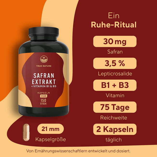 Safran Extrakt Kapseln mit Vitamin B1 & B3 Vitamine & Nahrungsergänzungsmittel True Nature