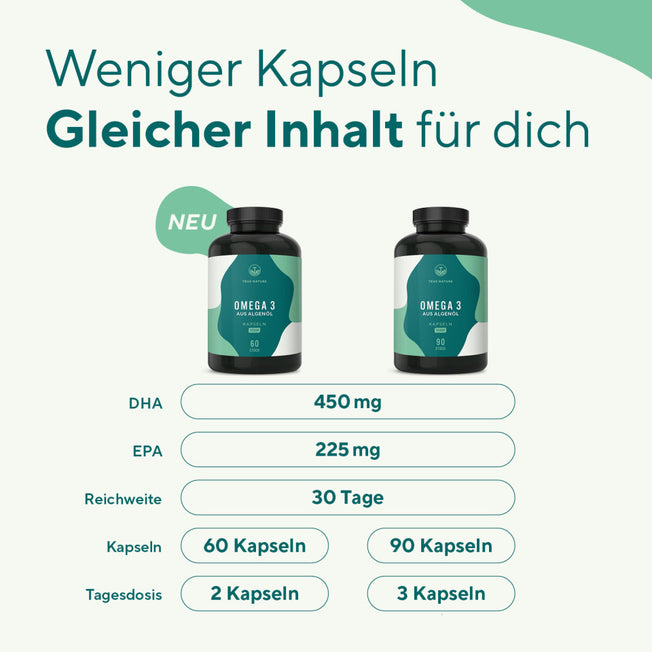 Omega 3 Kapseln - Vegan aus Algenöl Vitamine & Nahrungsergänzungsmittel True Nature