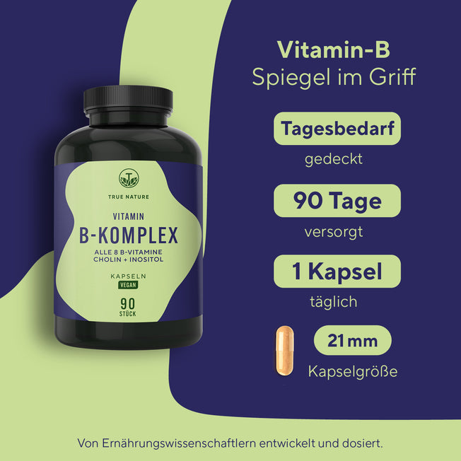 Vitamin B Komplex Kapseln Gesundheit > Vitamine & Nahrungsergänzungsmittel > Energie > Vitamine für Energiestoffwechsel > Vitamin B-Komplex Produkte > Vitamin B Komplex Kapseln True Nature